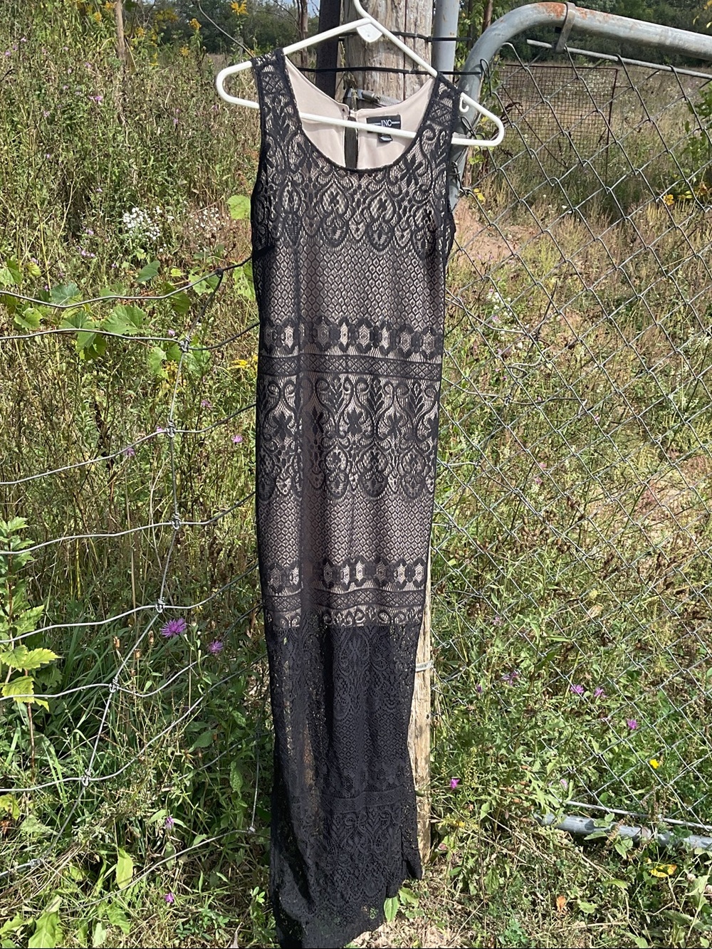 INC International Concepts Black Lace Maxi Dress with Cream Lining